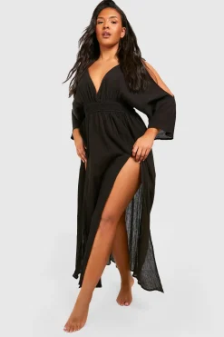 boohoo Plus Cheesecloth Robe de plage maxi à épaules dénudées<Femme Toutes Les Robes|Robes Longues