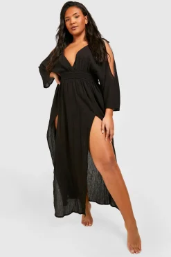 boohoo Plus Cheesecloth Robe de plage maxi à épaules dénudées<Femme Toutes Les Robes|Robes Longues