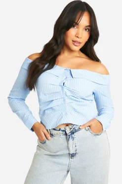 boohoo Plus Chemise Bardot à Rayures<Femme Tops