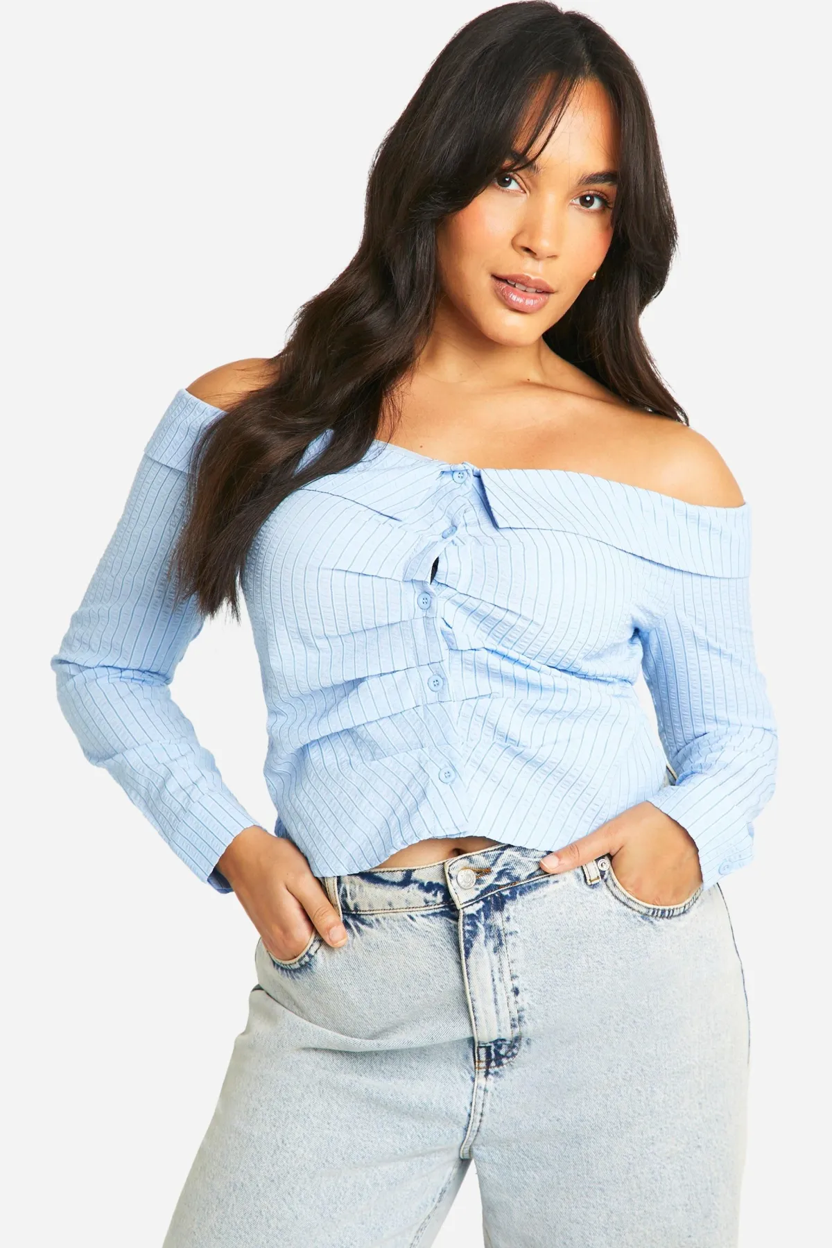 boohoo Plus Chemise Bardot à Rayures<Femme Tops