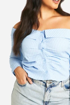 boohoo Plus Chemise Bardot à Rayures<Femme Tops