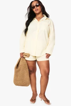 Plus chemise courte boutonnée en popeline de coton Plus