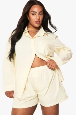 Plus chemise courte boutonnée en popeline de coton Plus