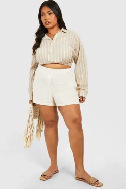 Plus Chemise crop top rayée à effet lin avec ourlet froncé
