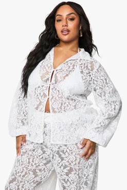 boohoo Plus Chemise de plage surdimensionnée en dentelle au crochet<Femme Satin Et Dentelle|Tenues De Plage