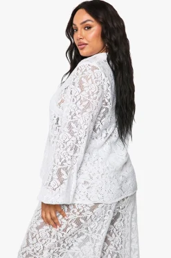 boohoo Plus Chemise de plage surdimensionnée en dentelle au crochet<Femme Satin Et Dentelle|Tenues De Plage