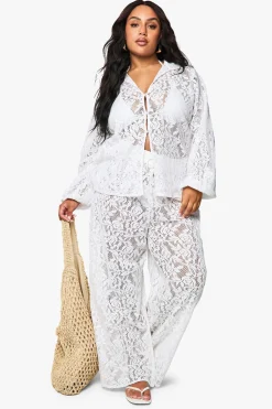 boohoo Plus Chemise de plage surdimensionnée en dentelle au crochet<Femme Satin Et Dentelle|Tenues De Plage