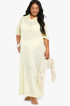 Plus Chemise de Plage Tricotée, Robe Midaxi