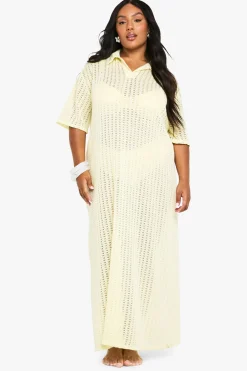 Plus Chemise de Plage Tricotée, Robe Midaxi