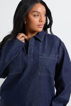 boohoo Plus Chemise de rugby à col en denim<Femme Denim|Tops D’Automne