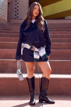 boohoo Plus Chemise de rugby à col en denim<Femme Denim|Tops D’Automne
