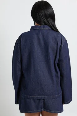 boohoo Plus Chemise de rugby à col en denim<Femme Denim|Tops D’Automne