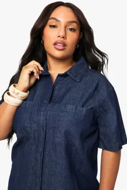 Plus Chemise en denim chambray à manches courtes Plus