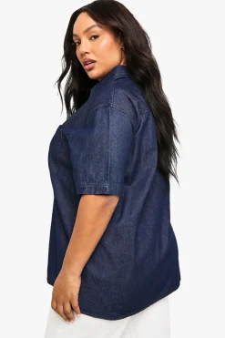 Plus Chemise en denim chambray à manches courtes Plus