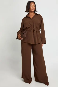 Plus Chemise en tissu à nouer à la taille & Pantalon coordonné
