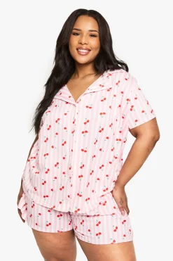 PLUS CHEMISE ET SHORT À IMPRESSION CERISE EN TAILLES PLUS