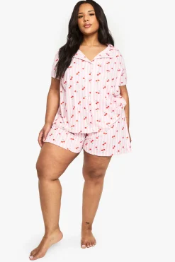 PLUS CHEMISE ET SHORT À IMPRESSION CERISE EN TAILLES PLUS