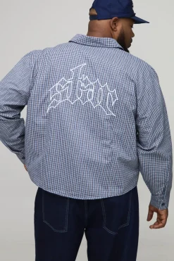 Plus : chemise surdimensionnée, boxy, brodée à micro-carreaux