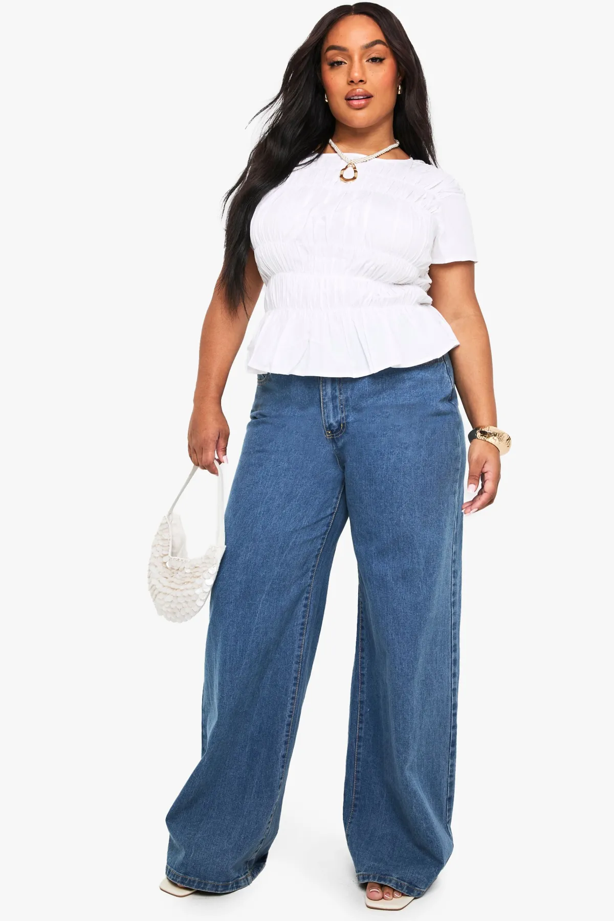 boohoo PLUS CHEMISIER EN COTON À EFFET FRONCÉ ET MANCHES BOUFFANTES<Femme Imprimé Léopard|Tops