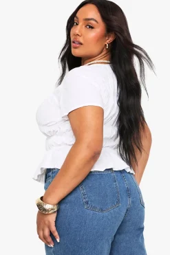 boohoo PLUS CHEMISIER EN COTON À EFFET FRONCÉ ET MANCHES BOUFFANTES<Femme Imprimé Léopard|Tops