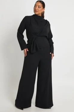 Plus Chemisier à manches longues drapé en tissu et pantalon coordonné