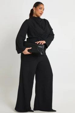 Plus Chemisier à manches longues drapé en tissu et pantalon coordonné