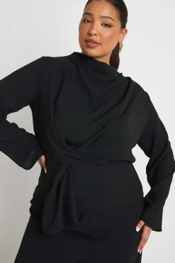 Plus Chemisier à manches longues drapé en tissu et pantalon coordonné