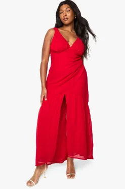 Plus Chiffon Robe Maxi Godet en Chiffon Sous-Buste