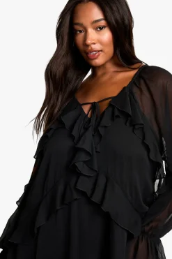 Plus Chiffon Ruffle Smock Dress
