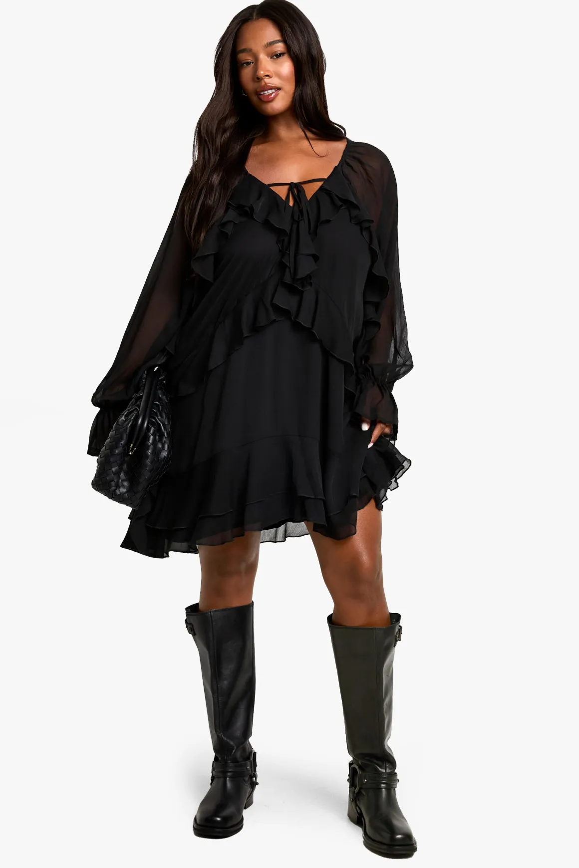 Plus Chiffon Ruffle Smock Dress