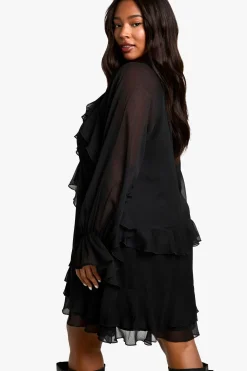 Plus Chiffon Ruffle Smock Dress