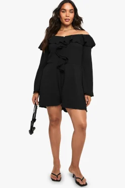 boohoo Plus combinaison Bardot à volants texturée Plus<Femme Combinaisons Et Combishorts