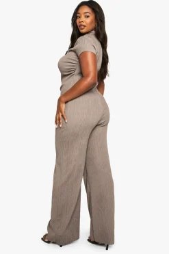 boohoo plus combinaison grande taille en tissu ondulé à col montant<Femme Combinaisons Et Combishorts