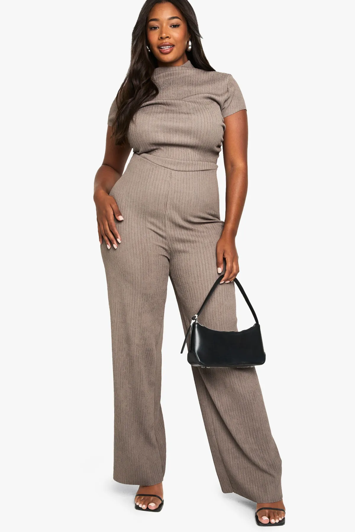 boohoo plus combinaison grande taille en tissu ondulé à col montant<Femme Combinaisons Et Combishorts