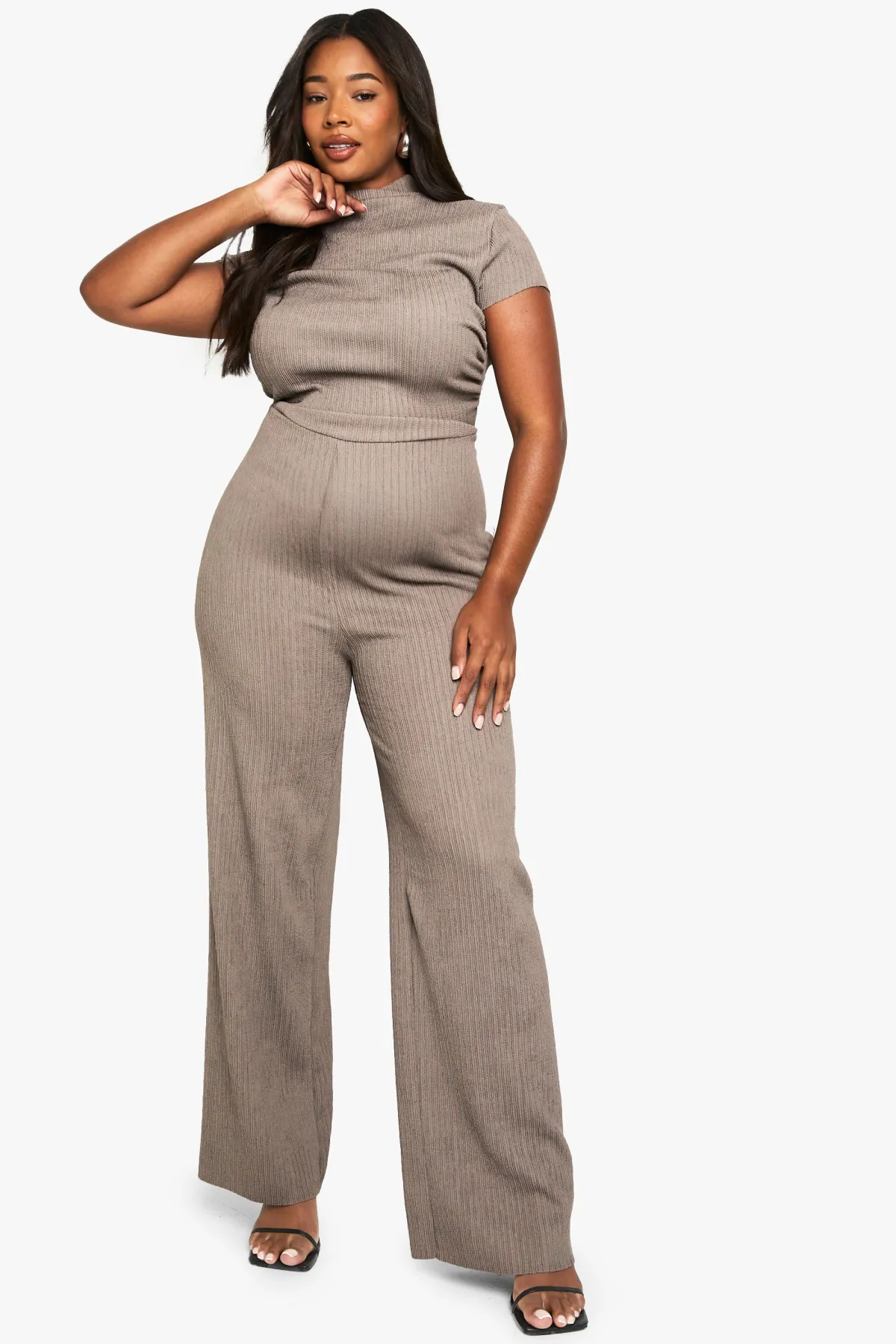 boohoo plus combinaison grande taille en tissu ondulé à col montant<Femme Combinaisons Et Combishorts