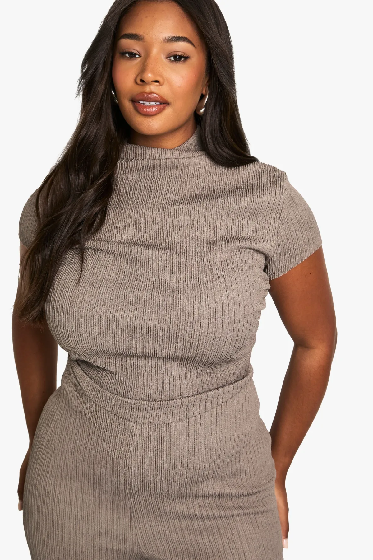 boohoo plus combinaison grande taille en tissu ondulé à col montant<Femme Combinaisons Et Combishorts