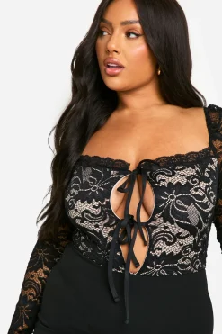 Plus Combinaison Grande Taille en Dentelle à Nouer sur le Devant et à Jambes Larges