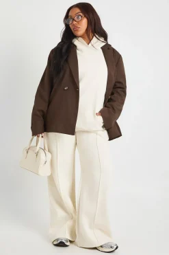 Plus Core Basique à Détail Plissé, Taille Profonde, Jogger à Jambes Larges