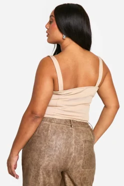 Plus Corset à Encolure Carrée et Détails de Couture