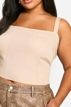 Plus Corset à Encolure Carrée et Détails de Couture