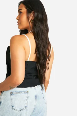 Plus Corset en dentelle à surpiqûres contrastées et à fines bretelles