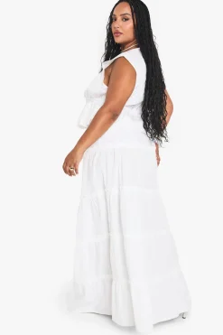 Plus Cotton Jupe Maxi en Coton à Volants