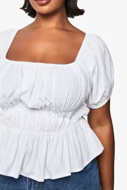 Plus Cotton Shirred Off The Shoulder Top