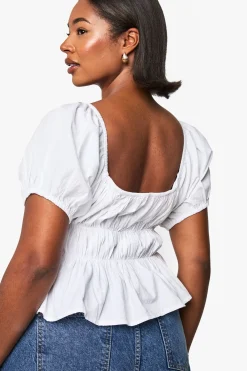 Plus Cotton Shirred Off The Shoulder Top