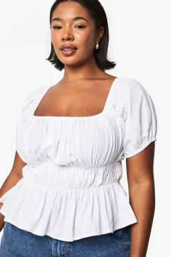 Plus Cotton Shirred Off The Shoulder Top