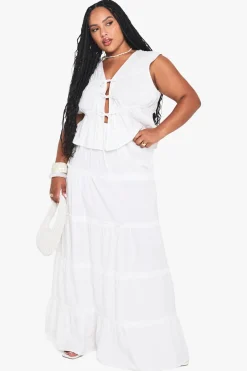 Plus Cotton Tie Front Waistcoat