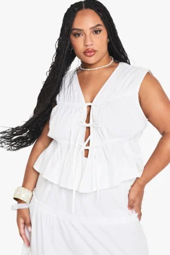 Plus Cotton Tie Front Waistcoat