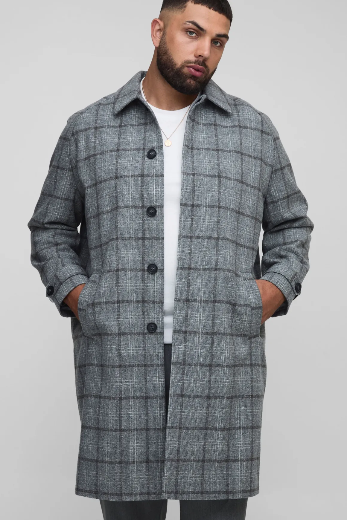 Plus, coupe régulière, manches raglan, à simple boutonnage, col à carreaux avec boucle, manteau de voiture