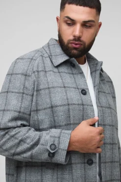 Plus, coupe régulière, manches raglan, à simple boutonnage, col à carreaux avec boucle, manteau de voiture