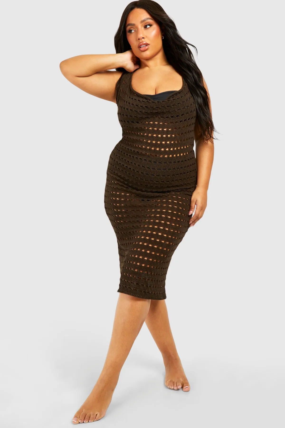 boohoo Plus Cowl Neck Crochet Beach Dress<Femme Tenues De Plage|Toutes Les Robes